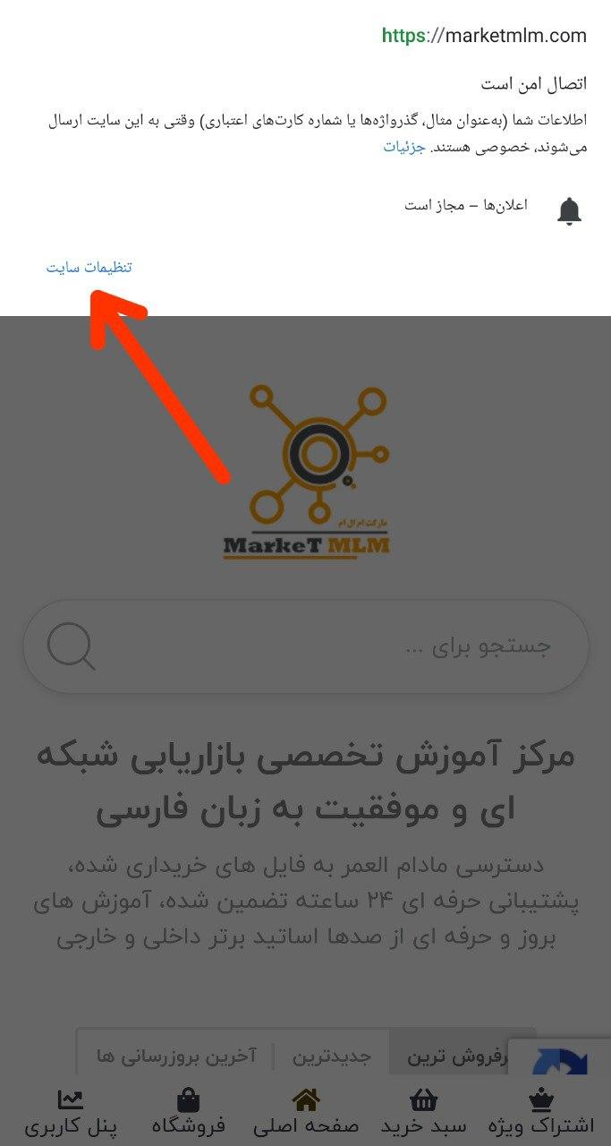 روی گزینه تنظیمات سایت کلیک کنید